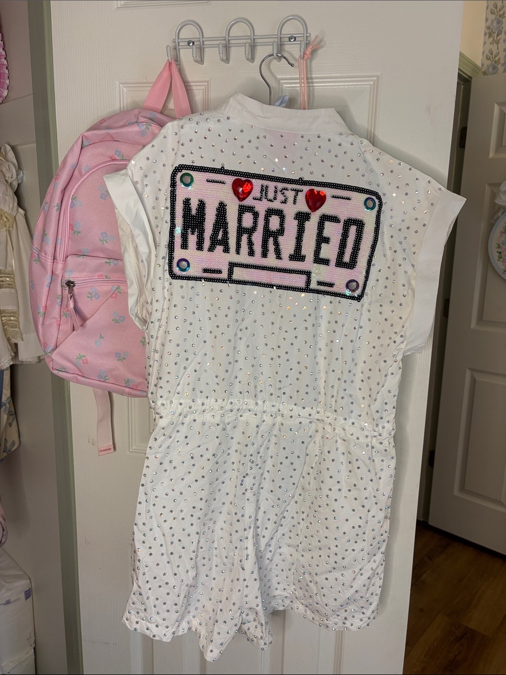 Queen of Sparkles Just Married Embellished White Romper